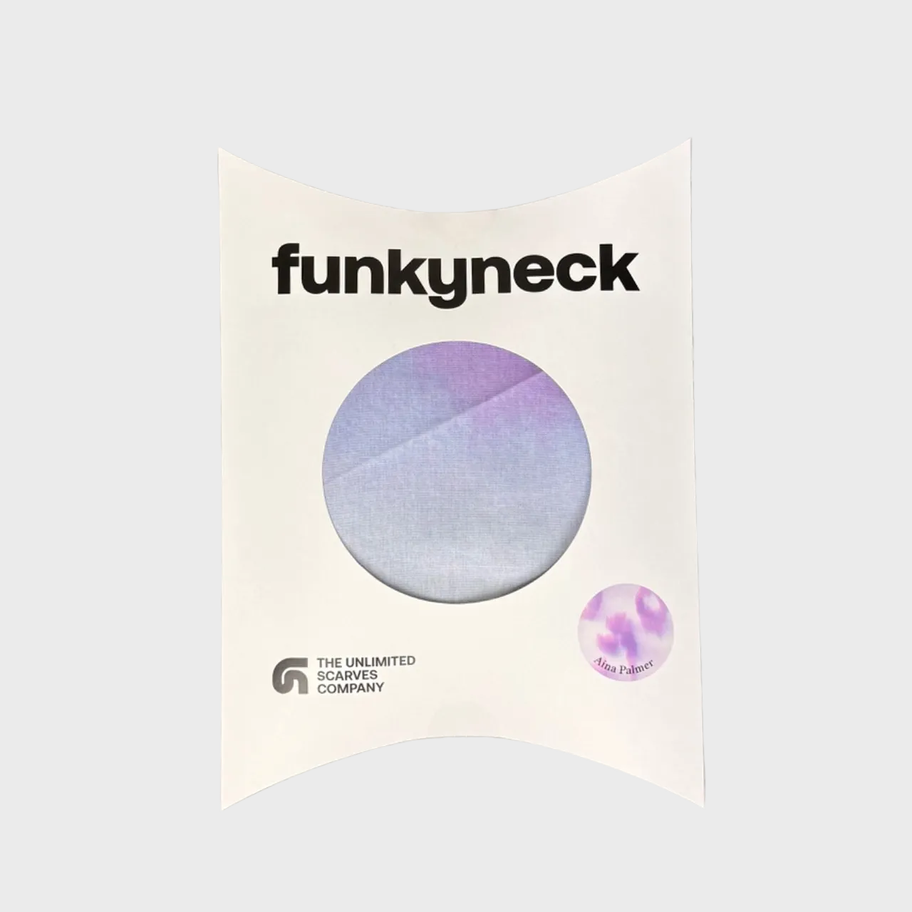 Packaging del fular Lavender lila, violeta y blanco de FunkyNeck