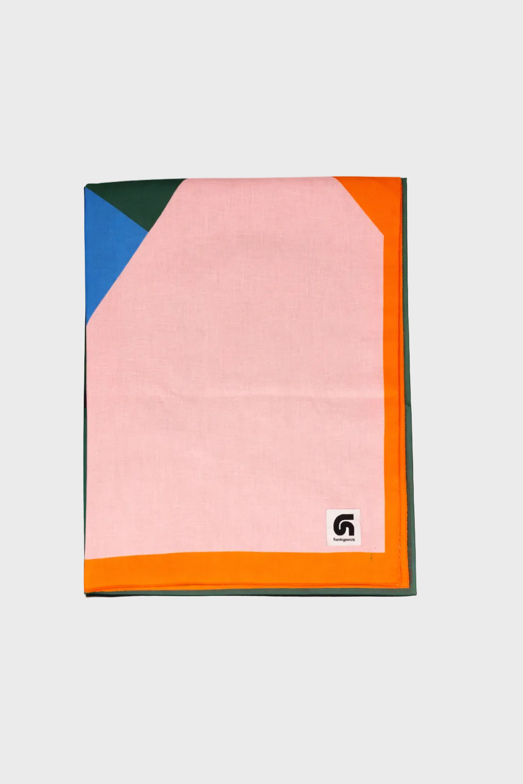 Fular Escuadra naranja, rosa, azul, verde, violeta y negro doblado de la colección Geometra de FunkyNeck