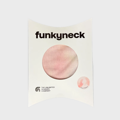 Packaging del fular Peach rosa, melocotón y blanco de FunkyNeck