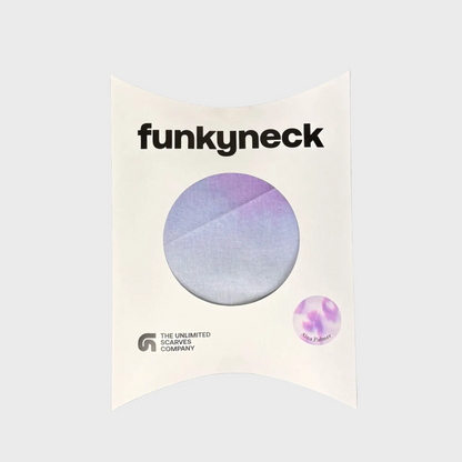 Packaging del fular Lavender lila, violeta y blanco de FunkyNeck