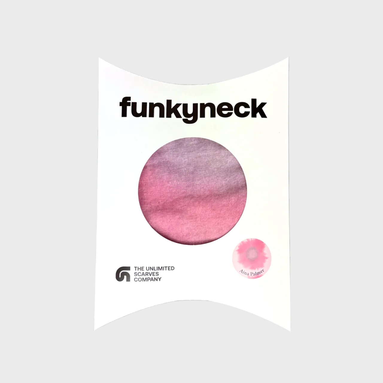 Packaging del fular Poppy rosa y lila de FunkyNeck