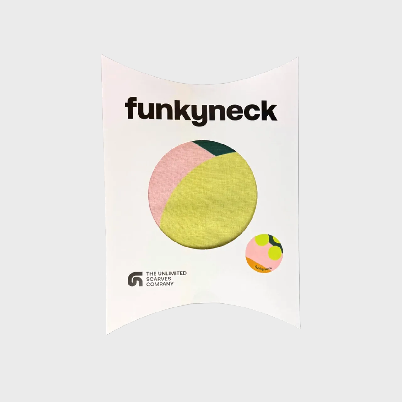 Packaging del fular Supra negro, rosa, mostaza, verde oscuro y verde lima de FunkyNeck