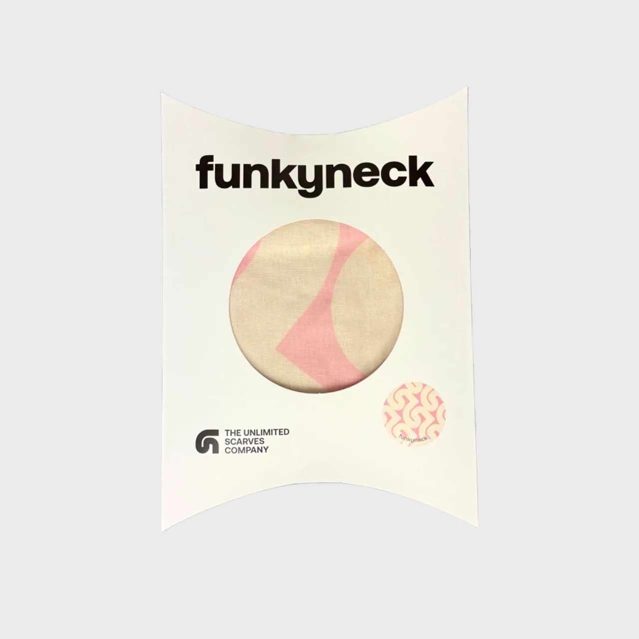 Packaging del fular Unida Pink rosa y beige de FunkyNeck